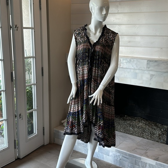 Tienda Ho 60’s Boho Multicolored Mixed Print Ruffled Flounced Vest OS - Picture 3 of 14